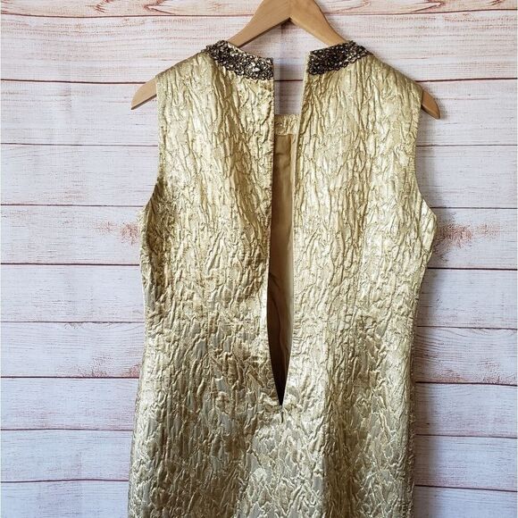 Rare! Michael Kors Runway Metallic Embellished Neckline Sleeveless Sheath Dress - Picture 5 of 13